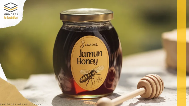 น้ำผึ้ง Jamun ในขวดแก้ว พร้อมฉลากสินค้าดีไซน์คลาสสิก สร้างความเป็นเอกลักษณ์ให้กับแบรนด์